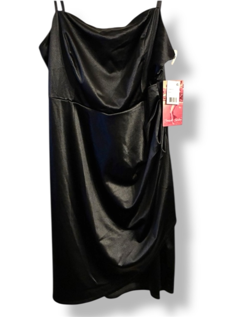🖤 Emerald Sundae Black Satin Ruched Slip Dress NWT Size 22 Plus Cowl Neck